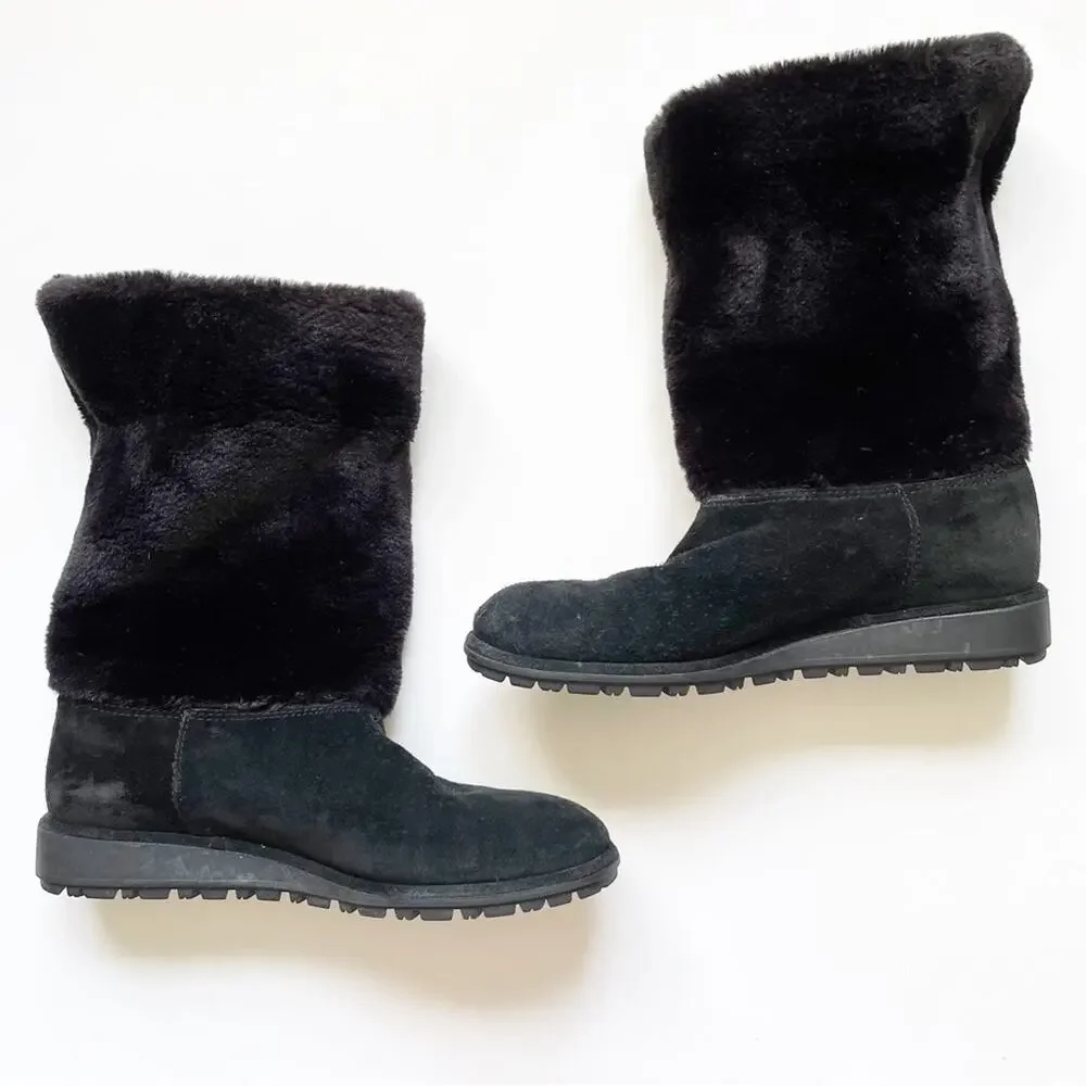 Stuart Weitzman Black Furever Faux Fur Suede Boots